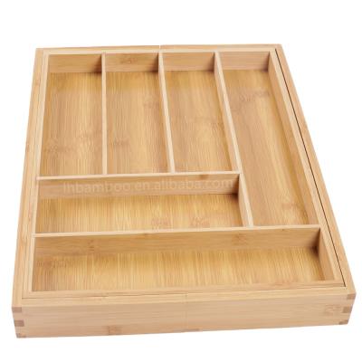 China Eco-Friendly Expandable Bamboo Cutlery Tray Storage Box Kitchen Drawer Organizer for sale