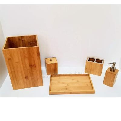 China Sustainable High Quality Bamboo Bathroom Accessories Set Of 5 for sale