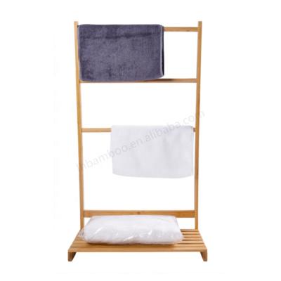 China New Contemporary Design Portable Bamboo Towel Racks Stand Wooden Towel Storage Organizer Shelf For Bathroom for sale