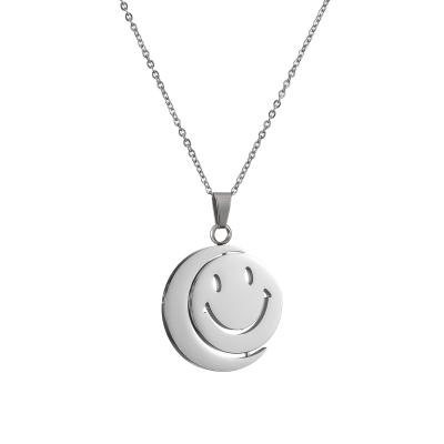 China FASHIONABLE Classic Round Stainless Steel Smiley Necklace Smiley Necklace Fashion Men's Jewelry Fresh Flexible Pendant for sale