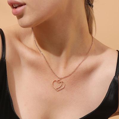 China TRENDY Drop Shipping Gold Plated Jewelry Custom Design Letter Chain Necklace Custom Made Double Heart Women Charm Necklace for sale