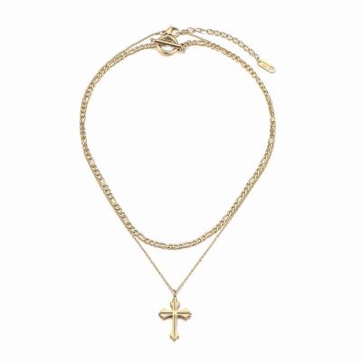 China Fast Delivery KN28C Jewelry Stainless Steel Minimalist Chain Necklace For Lady Chocker Layered Gold Cross Necklace for sale