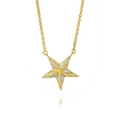 China Vintage Vintage Women Sun Star Shape CZ Diamond Gold Plated Jewelry 925 Sterling Silver Necklace for sale