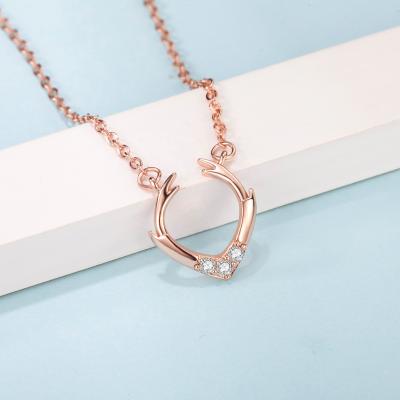 China TRENDY Rose Gold Necklace For Women Zircon Antlers Necklace Brass Pendant Jewelry for sale