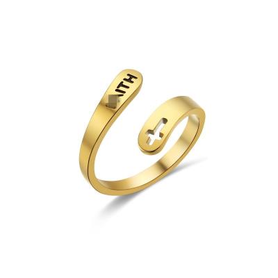 China High Quality Wholesale 2021 Fashionable Christian 18K Gold Hollow Cross Stainless Steel Silver Cut Custom Rings for sale