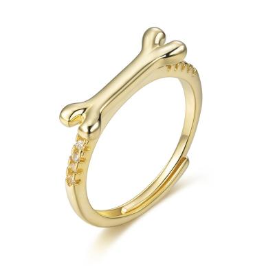 China TRENDY Personalized Fashion Simple Jewelry Rings Adjustable Zircon Gold Plated Women Dog Bone Rings for sale