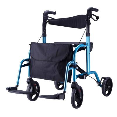 China Aluminum Four Wheel Walker Rollator With Shopping Bag Lightweight Medical Supplies Walker Rollator With Seat And Brakes for sale