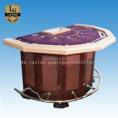 China Wooden Poker Piece Half Circle Blackjack Pantoon Five Card Pai Gow LED Poker Tables For Casino Gambling for sale