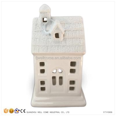 China Porcelain Christmas Lighting Unpainted White Ceramic Houses for sale