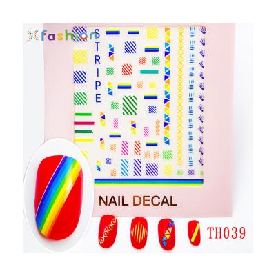 China High Quality Nail Art Decals Color 3D Nail Decoration Rainbow Charms Pink Nail Decal Printer Sticker Lines Adhesive Transfer for sale