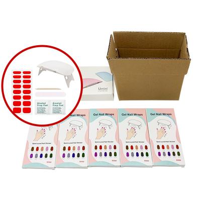 China New fashion design easy diy eco-friendly 3D nail art semi cured gel nail sticker plus 1 free UV lamp for sale