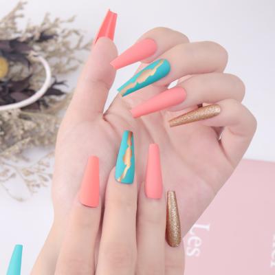 China Wholesale Long Lasting Coffin Press On Nails Matte Ballerina False Nails Colorful Luxury Custom Artificial Press On Nails for sale