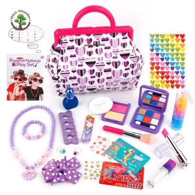 China Preschool Children Play Set Kids Toddler Girl Dress Up Princess Cosmetic Safe And Non-Toxic Simulation Makeup Makeup Set With Handbag Brush Bags Mirror for sale