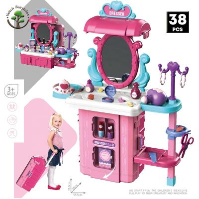 China Preschool Kids Play Table Set Toy Set With Trolley Case Princess Vanity Pretend Play Makeup Toddler Girl Simulation Dressing Table Kids for sale