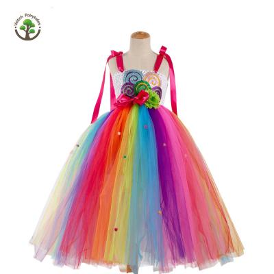 China Washable Ball Gown Wedding Girl Kid Children Rainbow Colorful Lollipop Cosplay Costume Fluffy Layered Tulle Tutu Dress Outfit for sale