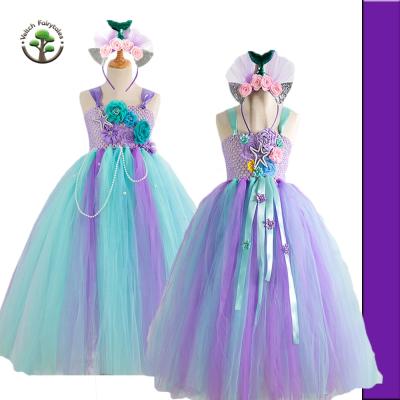 China Washable Costume Mermaid Cosplay Stage Birthday Party Girl Toddler Tulle Tutu Dress Outfit With Headband for sale