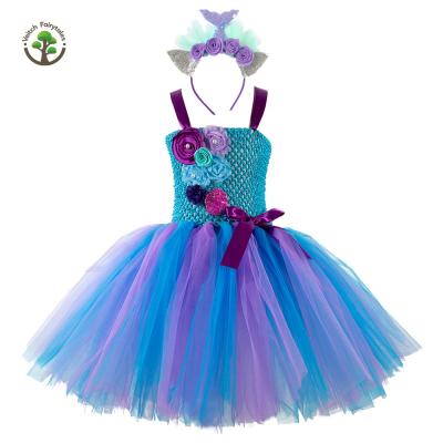 China Washable Princess Mermaid Stage Birthday Party Baby Girl Child Tulle Tutu Dress Fluffy Layered Outfit Costume With Headband for sale