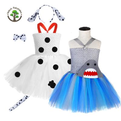 China Washable Kid Girl Birthday Party Stage Dog Cash Cow Animal Cosplay Costume Fluffy Layered Tulle Tutu Dress Outfit With Headband for sale