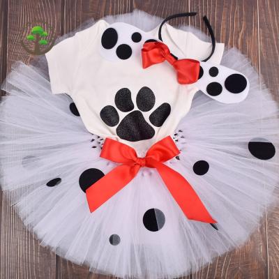 China Paw Print Layered Tulle Tutu Dress Animal Outfit Cosplay Christmas Party Washable Stage Girl Toddler Fluffy Costume With Dog Headband for sale