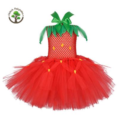 China Washable Kids Kids Toddler Girl Christmas Party Stage Strawberry Dress Up Cosplay Costume Tulle Tutu Dress Fluffy Layered Outfit for sale