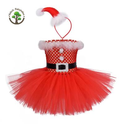 China Santa Claus Dress Up Cosplay Costume Christmas Party Washable Stage Girl Toddler Girl Fluffy Layered Outfit With Headband for sale