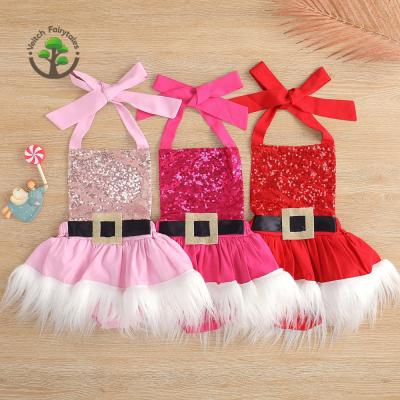 China Santa Claus Dress Up Cosplay Costume Toddler Girl Christmas Party Stage Washable Sequin Fluffy Tutu Dress Layered Outfit for sale