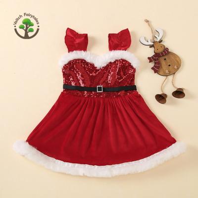 China Washable Kids Kids Santa Claus Cosplay Costume Tutu Dress Outfit Fluffy Layered Tulle Toddler Girl Christmas Ball Gown Pageant Sequin for sale