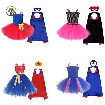 China Washable Fluffy Layered Outfit Princess Tutu Dress Up Costume Child Girl Wedding Ball Pageant Superhero Tulle With Cloak for sale