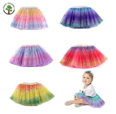 China Multicolor Baby Breathable Carnival Kid Cosplay Rainbow Color Mini Fluffy Layered Tulle Ballet Dance Tutu Skirt with Sparkle Sequins for sale