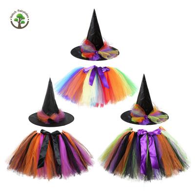 China Breathable Halloween Party Baby Kid Multicolor Rainbow Color Mini Fluffy Layered Tulle Ballet Dance Tutu Skirt With Hat for sale