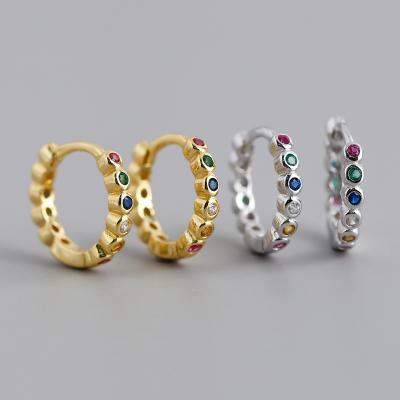 China 925 Zircon Non-fading Mini Hoop Earrings For Women 2021 Rainbow S925 Gold Clips 18k Sterling Silver Zirconia CZ for sale