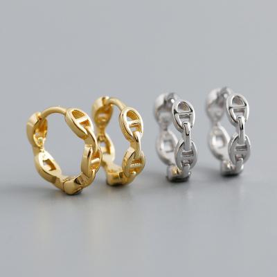 China French Style Non-fading Jewelry 925 Sterling Silver Real Gold Plated Chain Link Earrings Fashion Circle Earrings 2021 Trend for sale