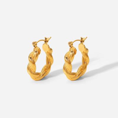 China Non-fading Ins 18K Gold Plated Stainless Steel Hoop Earrings Thick Vintage Geometric Knot Crescent Twisted Earrings Waterproof Jewelry for sale