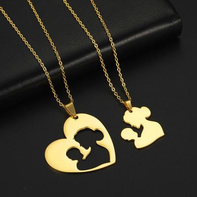 China True Gold Plated 316L Stainless Steel Mother Daughter Necklace Heart Non-fading Titanium Steel Necklace For Mother's Day Gifts 2021 for sale