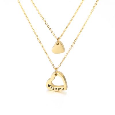 China Mom 18K Necklaces Titanium Steel Double Gold Plated 316L Stainless Steel Heart Non-fading Necklace For Mother's Day Gifts 2021 for sale