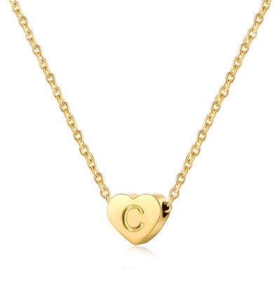 China real 316L stainless steel Non-fading gold plated 26 initial letter necklace heart letter titanium steel necklaces for women 2021 for sale