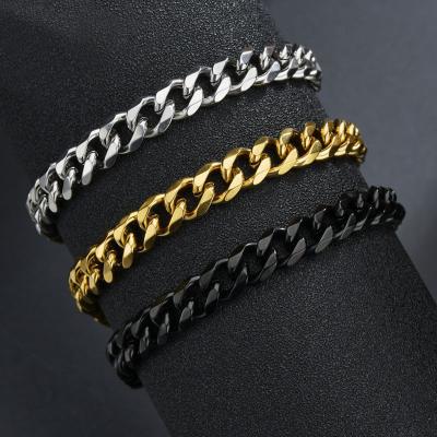 China 3mm 6mm 8mm 12mm Miami Chain Bracelet Non-fading Cuban Punk Jewelry For Men Women Adjustable 18K Gold Plated Stainless Steel Chain Bracelet for sale