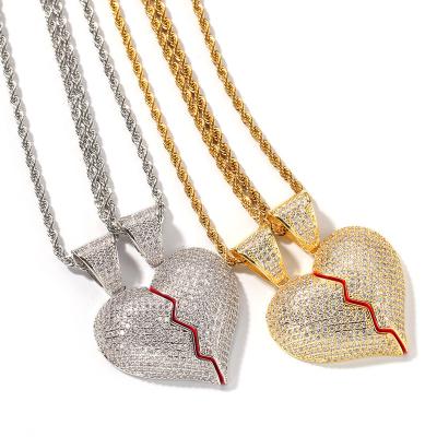 China Non-fading Hip Hop Couples Pendant Jewelry Brass Iced Out Zircon Diamond Love Heart Pendant Necklace Gifts For Lover for sale