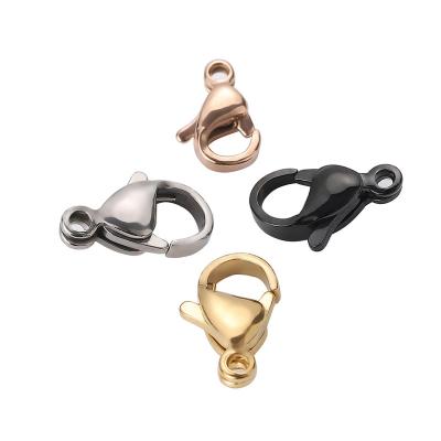 China Custom Rose Gold Black Jewelry Clasp Lobster Stainless Steel Non-fading Lobster Necklace 9 10 11 12 13 15 17 19MM Silver Clasp Clasp DIY for sale