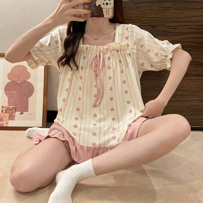 China Summer Cotton QUICK DRY Home Use Soft Loose Pajamas Sets Lady Love Shorts Lady's Pajamas Ins Thin Wind Both for sale