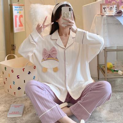 China Lovely New Breathable Korean Nightgown Spring Soft Cardigan Female Floral Pajamas Bowknot Autumn Winter Student Student Pajamas for sale