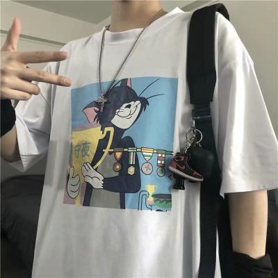 China Anti-wrinkle summer fashion loose, five - quarter sleeve, printing large size men's cartoon moisture wicking high quality T-shirt for sale