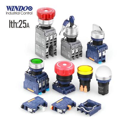 China WINDOO 22SA2 1NO1NC 2NO2NC 12V 24V 220V 110V LED 304 LED 304 WDN22SA2-P Waterproof Metal Yellow White Green Red Push Button Switch for sale