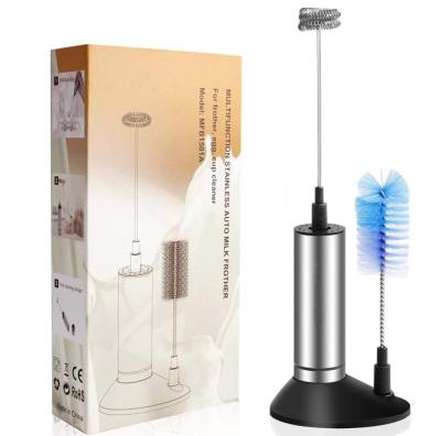 China Sustainable Head Double Spring Electronic Milk Beater Coffee Frother Electric Milk Frother With Base Brush for sale