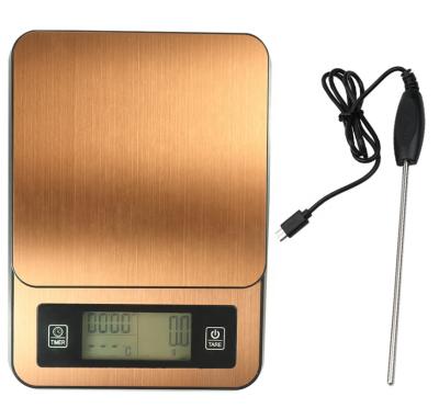 China With Tray 3kg 0.1g USB Digital Scale Kitchen Food Coffee Electronic Scale With Timer LCD Display Thermometer Probe Multifunctional Tare for sale