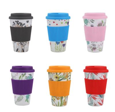 China New Sustainable Wholesale 450ml Eco Friendly Bamboo Fiber Coffee Mug With Bamboo Fiber Cover And Silicone Apron. for sale