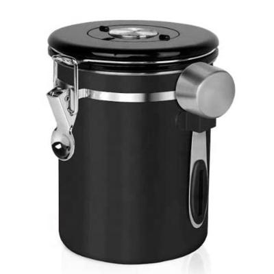 China Morden Stainless Steel Airtight Coffee Canister with Built-in Co2 Wheel Valve and Scoop and Date Tracking Gunmetal Color for sale