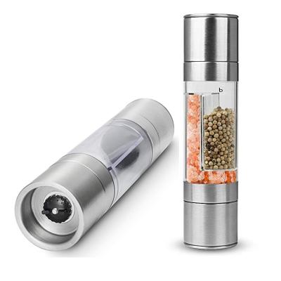 China New stocked arrive 2 in 1 double design stainless steel finished salt and pepper mill adjustable ceramic grinding pepper grinder for sale