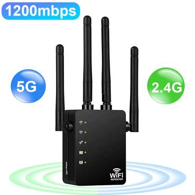 China 1200Mbps WiFi Home Booster Dual Band Wifi Signal Supplement 4 Antennas 5Ghz Wifi Repeater for sale