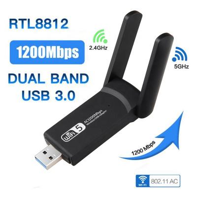 China Network Card 1200Mbps RTL8812BU 2.4Ghz & 5Ghz USB3.0 Dual Band Wifi Adapter Desktop Wireless 802.11ac Dongle For Computer for sale